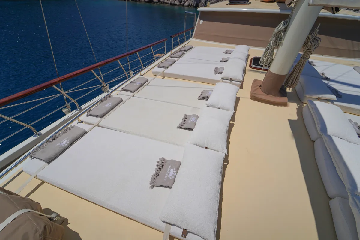 Deck of Prenses Bugce, a Gulet Gulet gulet at Marmaris, Turkey