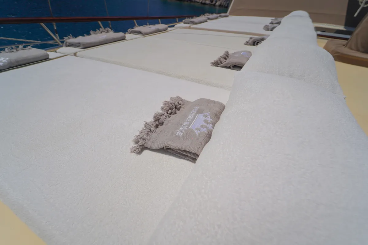 Deck of Prenses Bugce, a Gulet Gulet gulet at Marmaris, Turkey