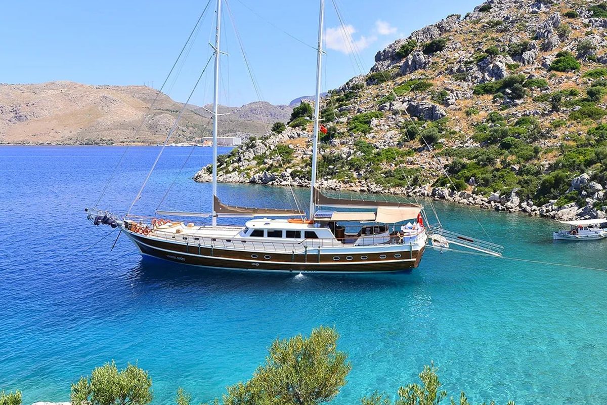 Exterior view of Prenses Bugce, a Gulet Gulet gulet at Marmaris, Turkey