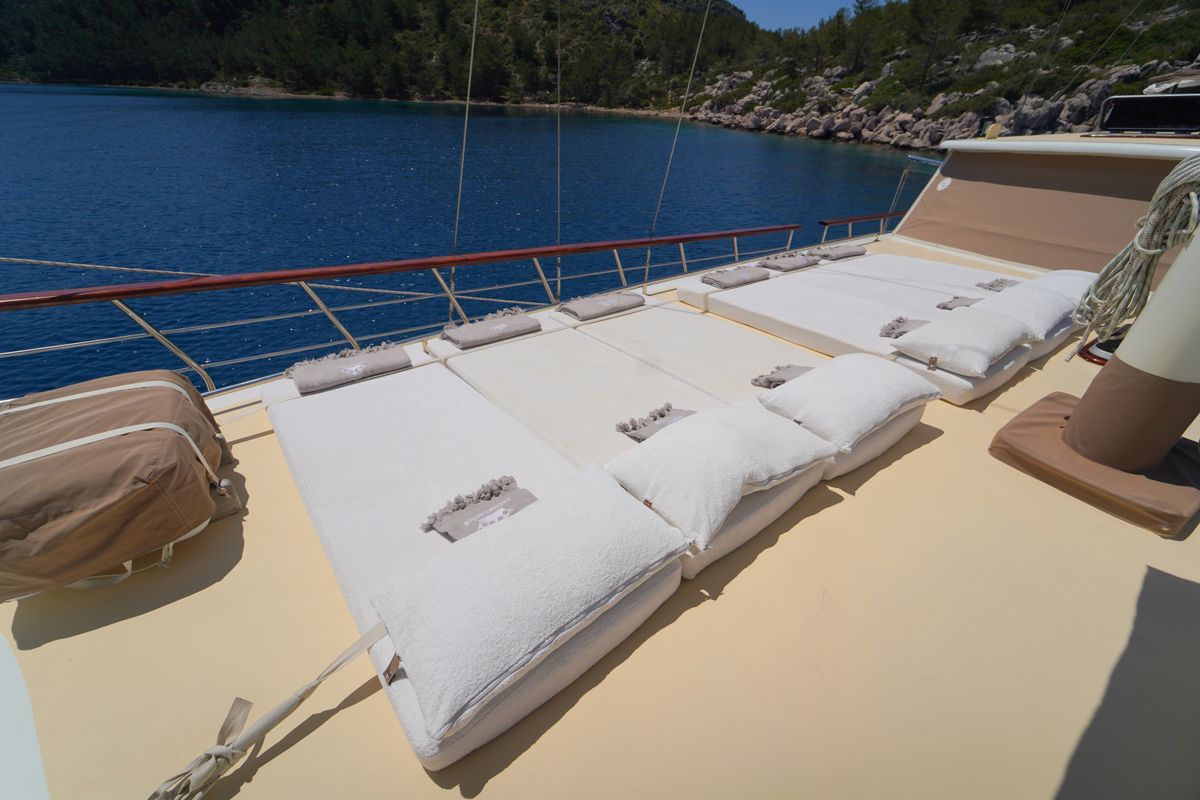 Deck of Prenses Bugce, a Gulet Gulet gulet at Marmaris, Turkey