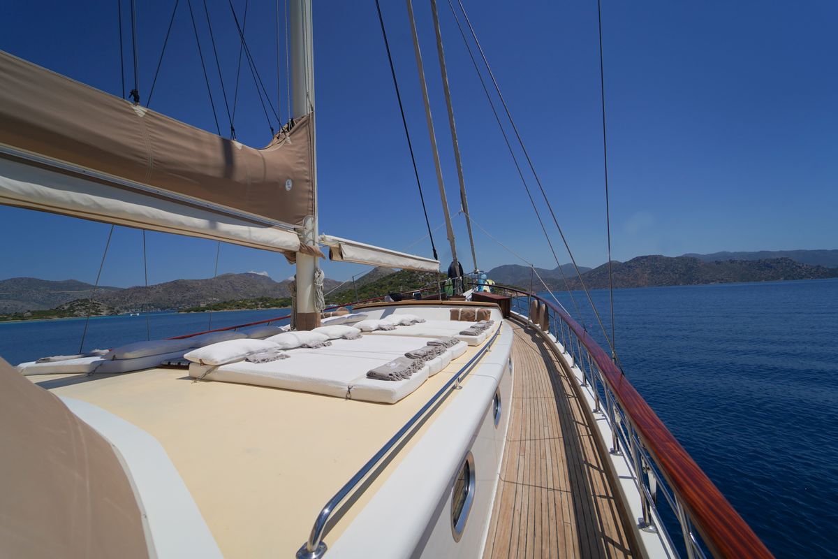 Deck of Prenses Bugce, a Gulet Gulet gulet at Marmaris, Turkey