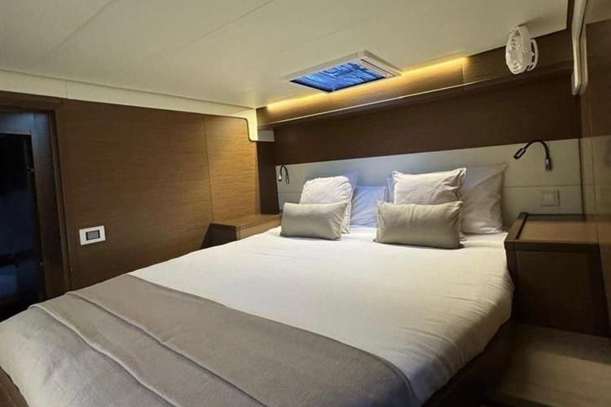 Cabin on Jolie, a Lagoon 52F catamaran at Sant Antoni de Portmany, Spain
