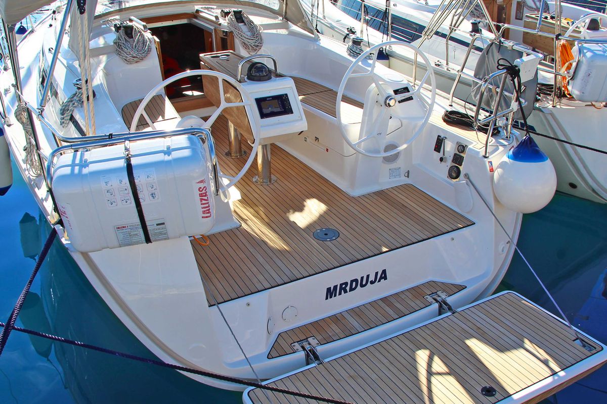 Cockpit of Mrduja, a Bavaria Cruiser 34 sailboat at Split, Croatia