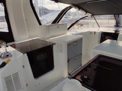 Deck of Granmasti, a Jeanneau Sun Loft 47 sailboat at Agropoli, Italy