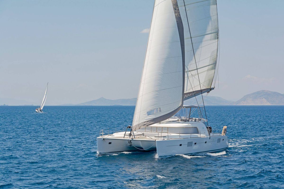 Exterior view of Mystique I, a Lagoon 500 catamaran at Athens, Greece