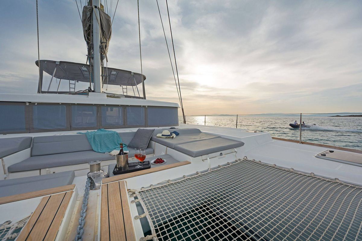Deck of Mystique I, a Lagoon 500 catamaran at Athens, Greece