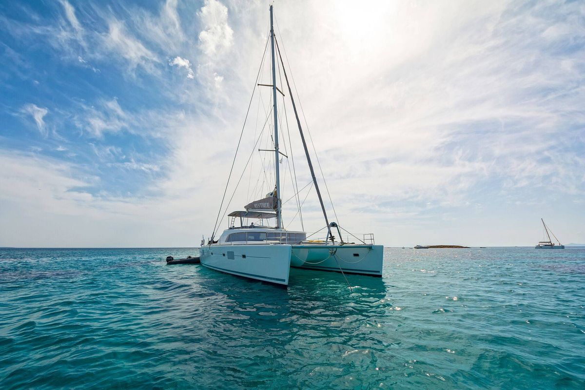 Exterior view of Mystique I, a Lagoon 500 catamaran at Athens, Greece