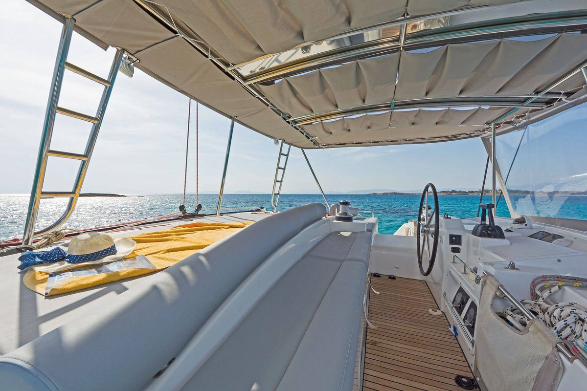Deck of Mystique I, a Lagoon 500 catamaran at Athens, Greece