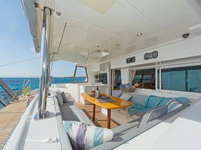 Deck of Mystique I, a Lagoon 500 catamaran at Athens, Greece