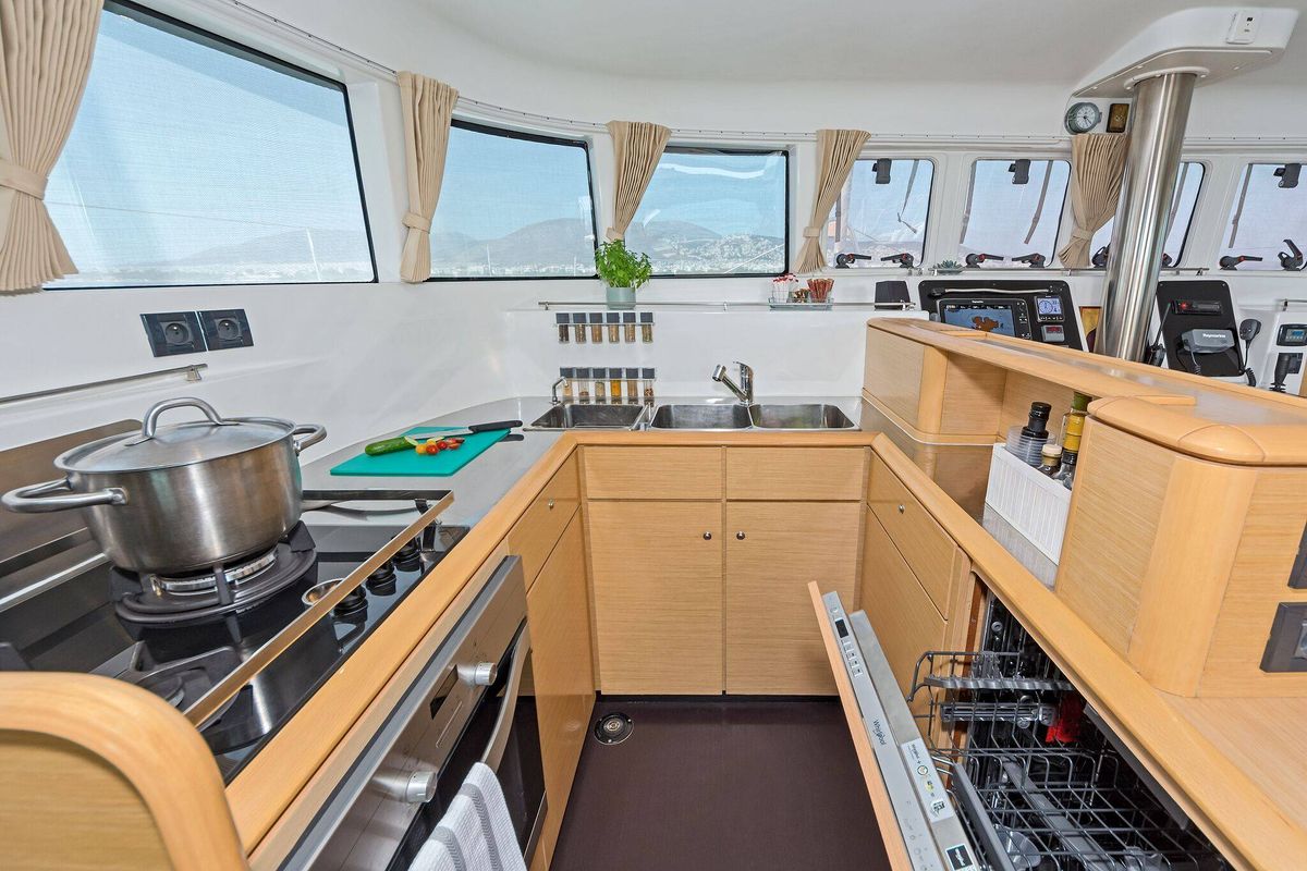 Galley of Mystique I, a Lagoon 500 catamaran at Athens, Greece