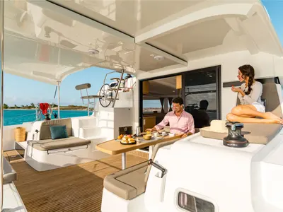 Deck of Atalan, a Lagoon 42 catamaran at Alameda, United States