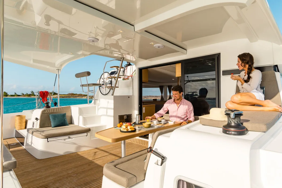 Deck of Atalan, a Lagoon 42 catamaran at Alameda, United States
