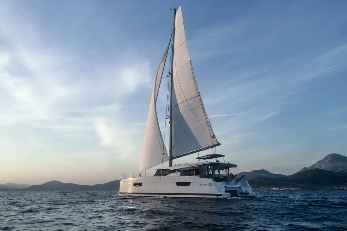 Wave, a Fountaine Pajot Astrea 42 catamaran at Tivat, Montenegro