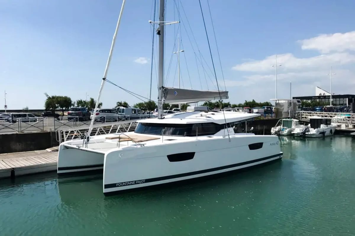 Wave, a Fountaine Pajot Astrea 42 catamaran at Tivat, Montenegro