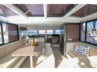 Salon of Eleni, a Bali 4.3 catamaran at Sipias Municipal Unit, Greece