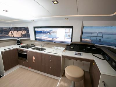 Galley of Eleni, a Bali 4.3 catamaran at Sipias Municipal Unit, Greece