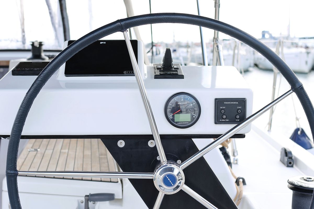 Cockpit of Flipper, a Dufour 470 sailboat at Općina Sukošan, Croatia