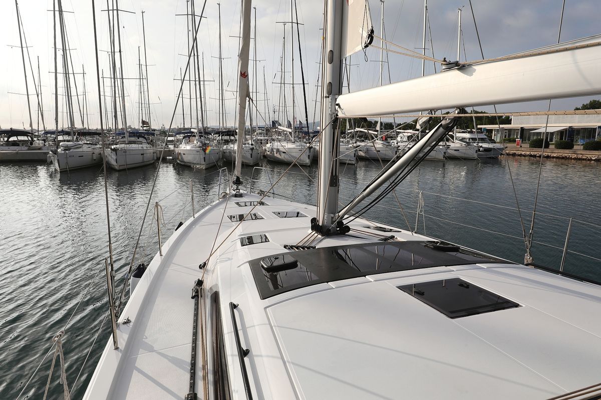 Deck of Flipper, a Dufour 470 sailboat at Općina Sukošan, Croatia