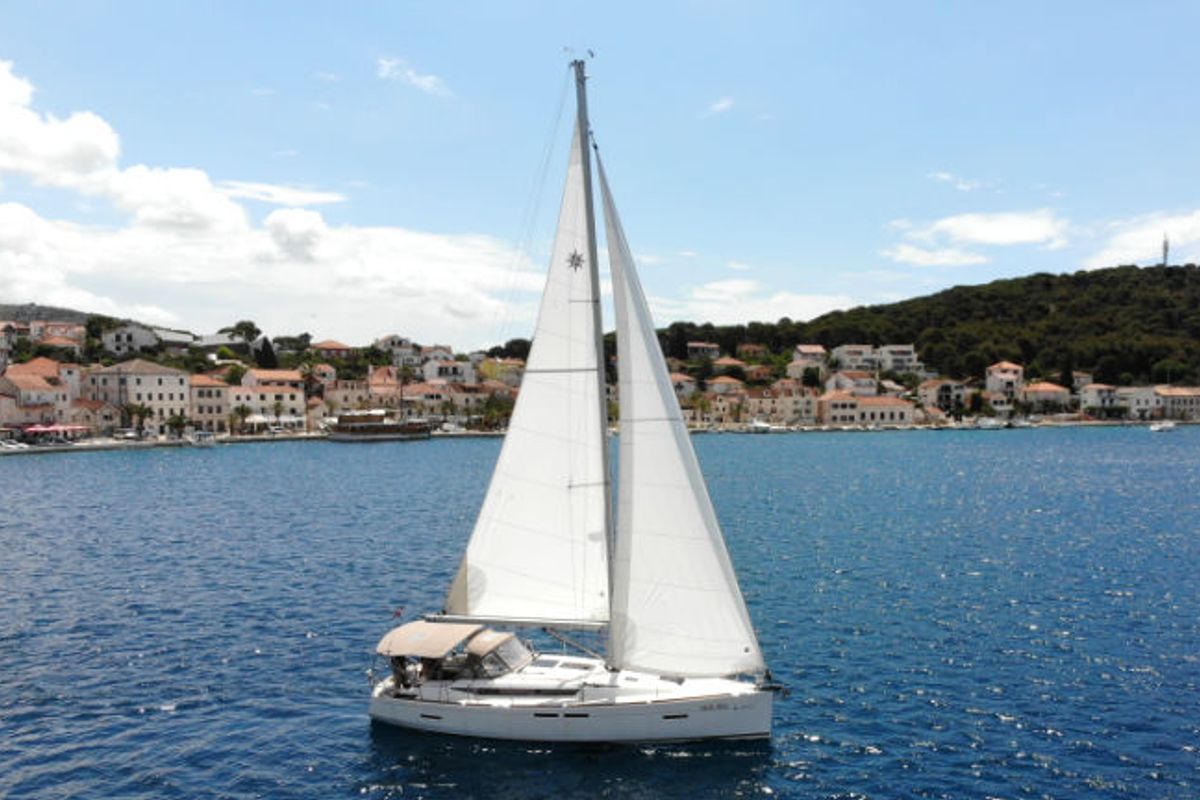 Exterior view of Espresso, a Jeanneau Sun Odyssey 419 sailboat at Općina Rogoznica, Croatia