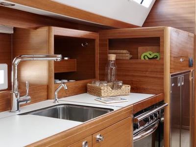 Galley of Corgi, a Elan Impression 45.1 sailboat at Cannigione, Italy