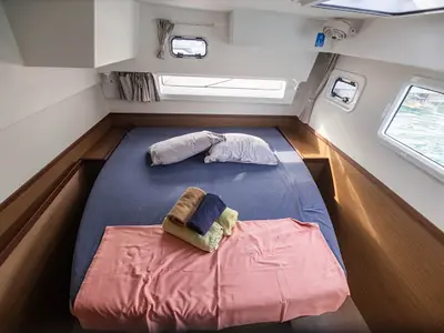Cabin on Pyrat, a Lagoon 42 catamaran at Eden Island Marina, Seychelles