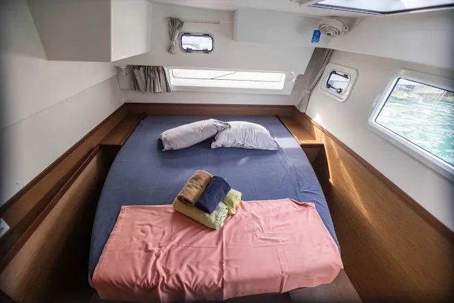 Cabin on Pyrat, a Lagoon 42 catamaran at Eden Island Marina, Seychelles