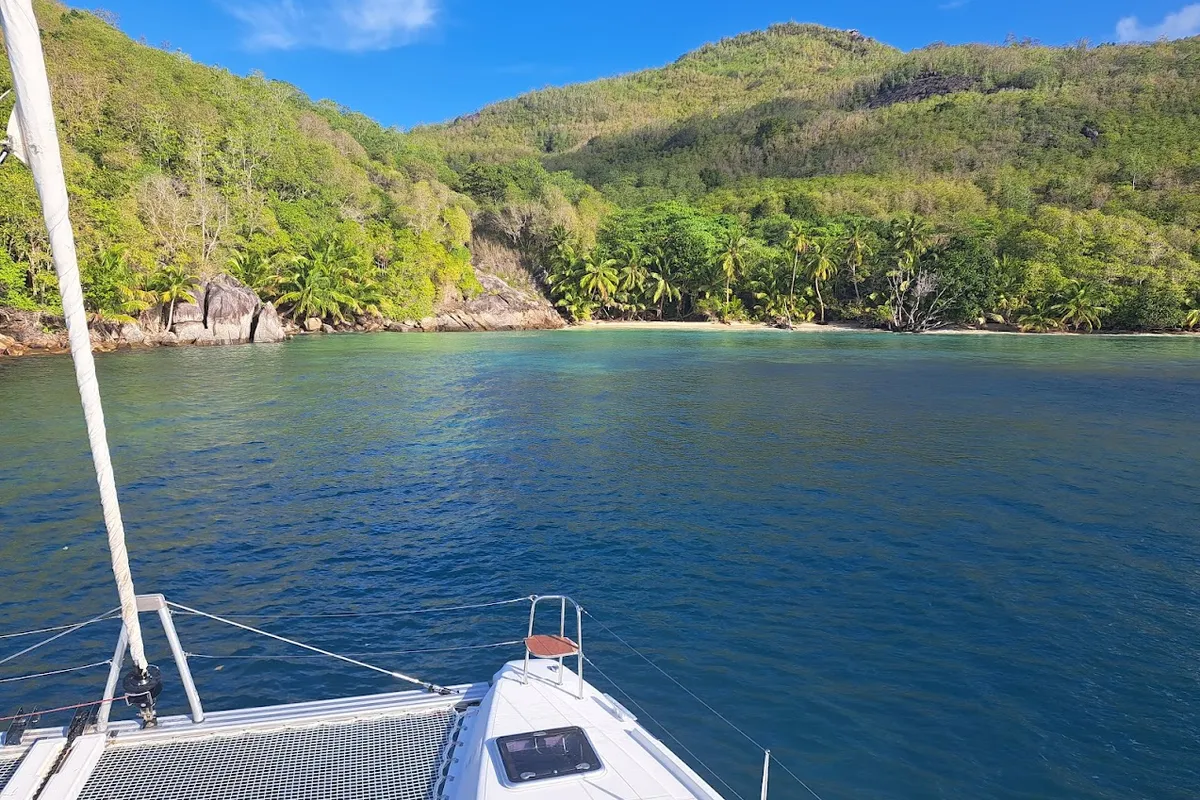 Deck of Pyrat, a Lagoon 42 catamaran at Eden Island Marina, Seychelles