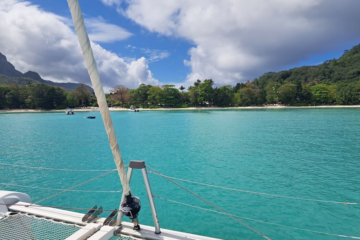 Deck of Pyrat, a Lagoon 42 catamaran at Eden Island Marina, Seychelles