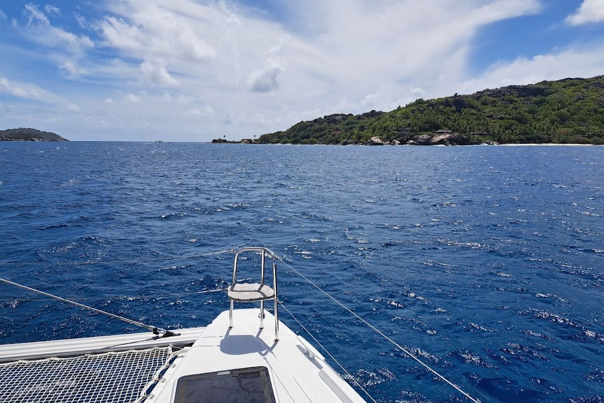 Deck of Pyrat, a Lagoon 42 catamaran at Eden Island Marina, Seychelles