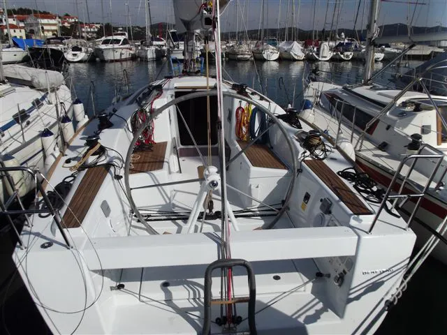 Cockpit of Virgo, a Beneteau First 35 sailboat at Jezera, Croatia