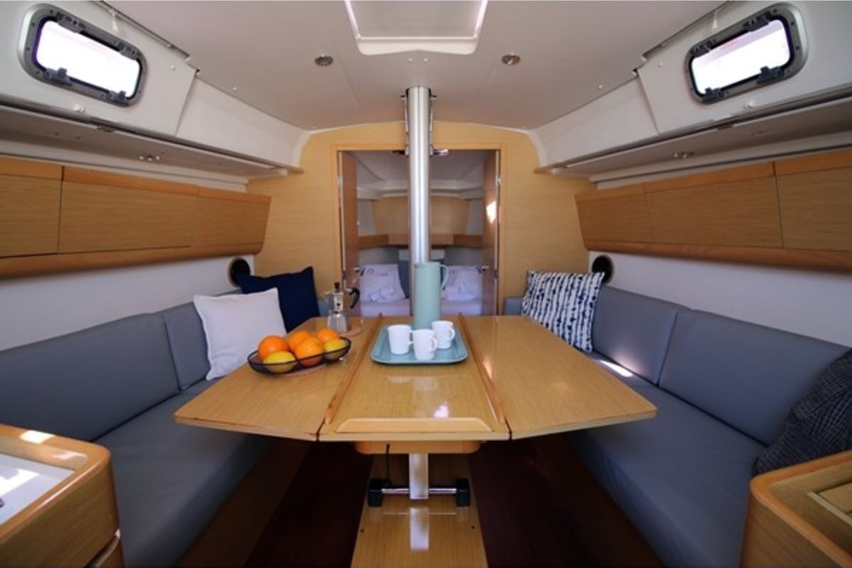 Salon of Virgo, a Beneteau First 35 sailboat at Jezera, Croatia