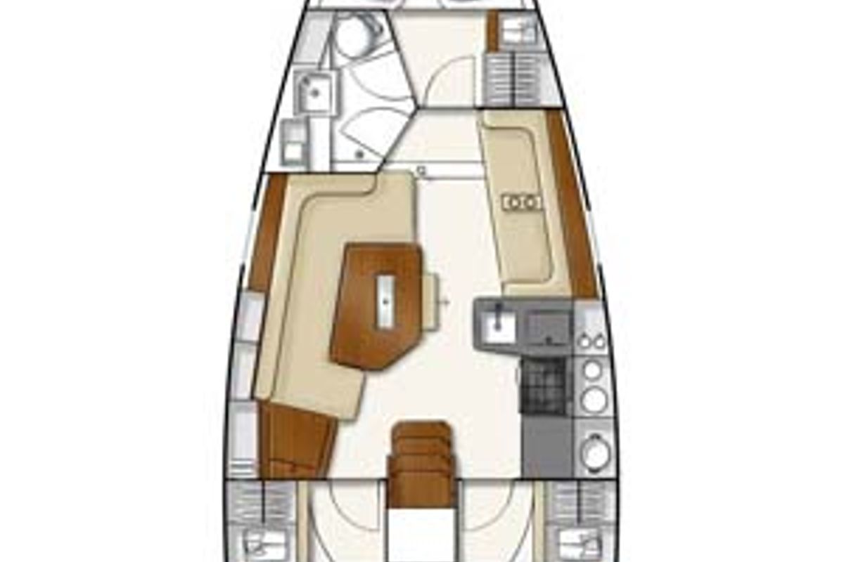 Floor plan of Carpe Diem, a Hanse Yachts Hanse 350 sailboat at Municipal Unit of Lefkada, Greece