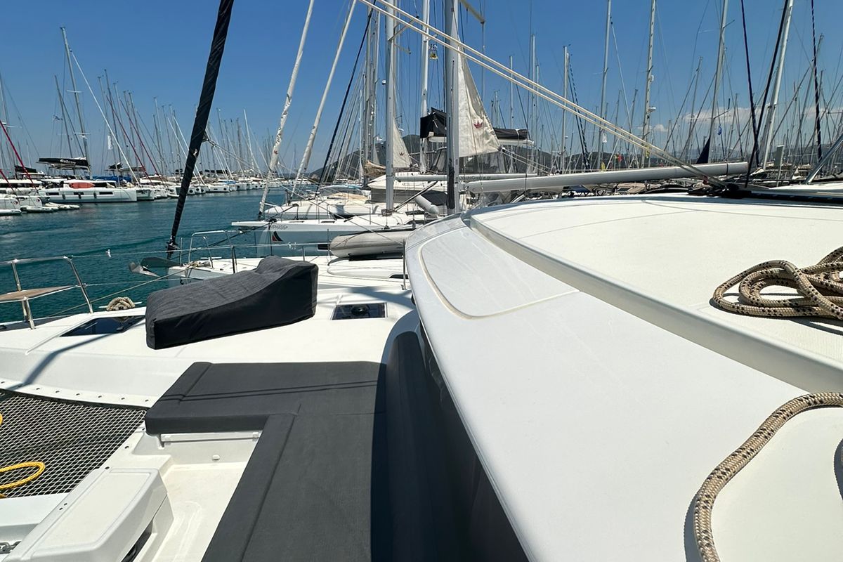 Deck of Cass, a Lagoon 46 catamaran at Municipal Unit of Lefkada, Greece