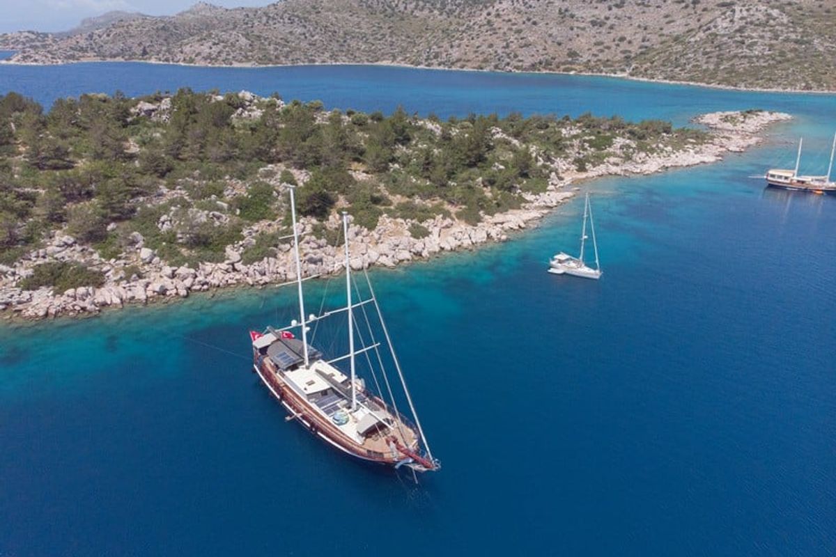 Exterior view of Kaptan Mehmet Bugra, a Gulet Gulet gulet at Marmaris, Turkey