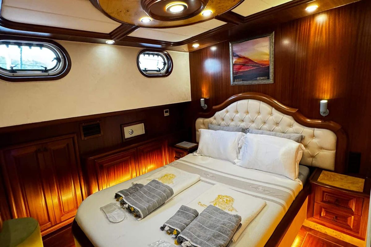 Cabin on Kaptan Mehmet Bugra, a Gulet Gulet gulet at Marmaris, Turkey