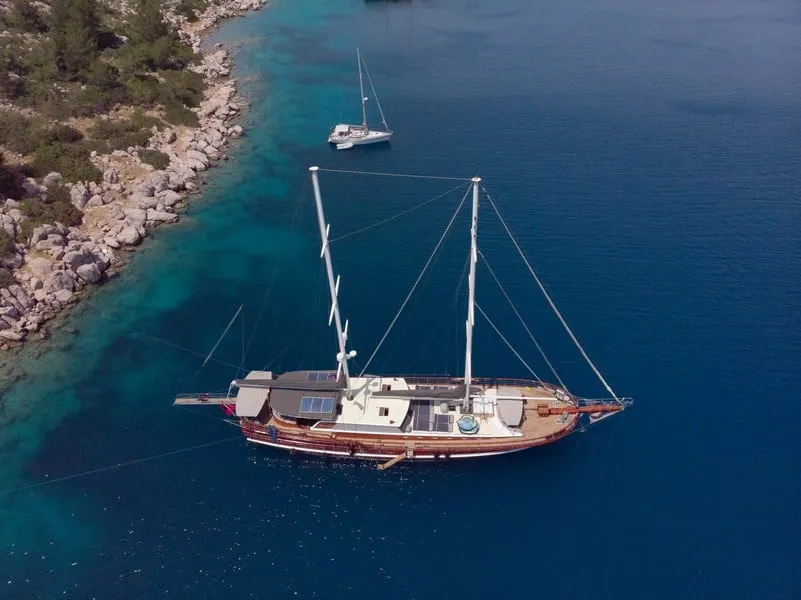 Exterior view of Kaptan Mehmet Bugra, a Gulet Gulet gulet at Marmaris, Turkey