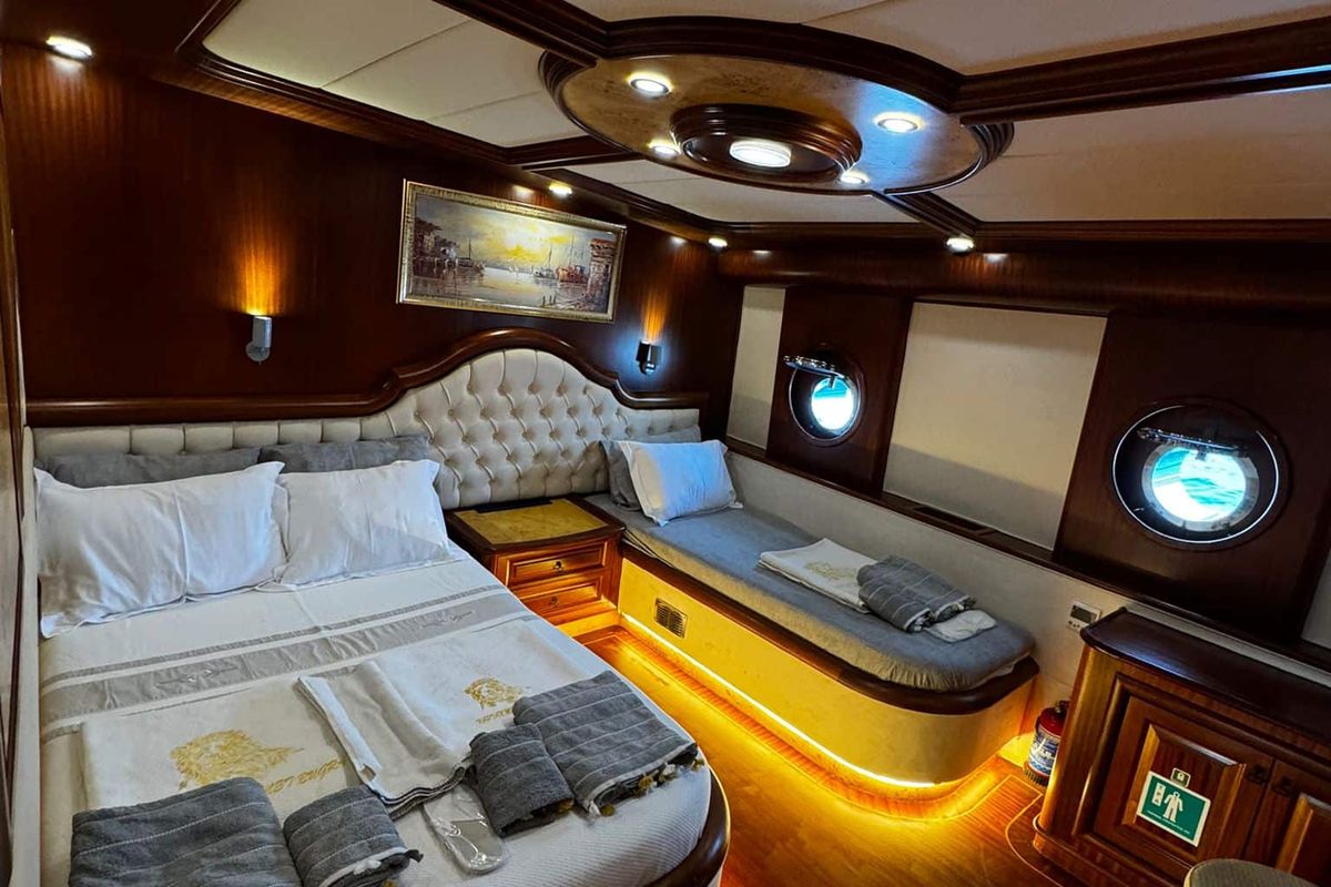 Cabin on Kaptan Mehmet Bugra, a Gulet Gulet gulet at Marmaris, Turkey
