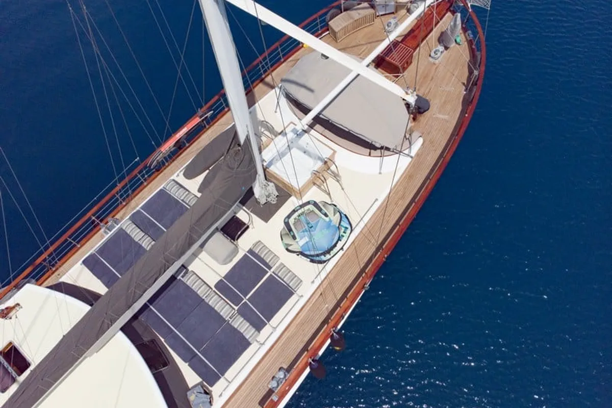 Exterior view of Kaptan Mehmet Bugra, a Gulet Gulet gulet at Marmaris, Turkey
