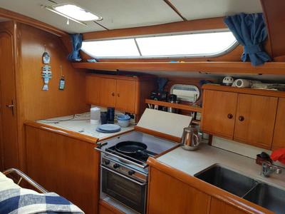 Galley of Rapsodia, a Jeanneau Sun Odyssey 45.2 sailboat at Gouvia, Greece