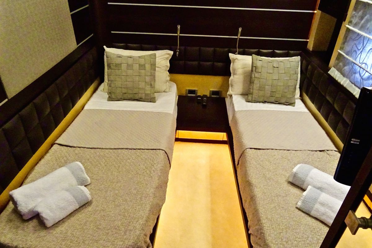 Cabin on Super Toy, a Azimut 86 yacht at Gouvia, Greece
