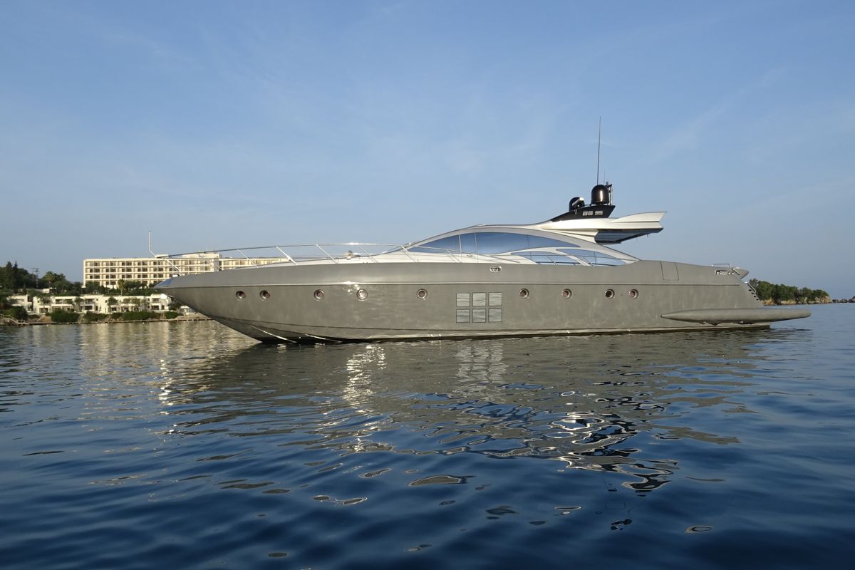 Exterior view of Super Toy, a Azimut 86 yacht at Gouvia, Greece