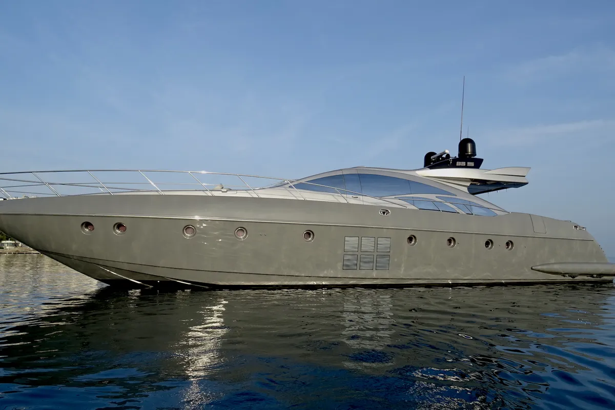Exterior view of Super Toy, a Azimut 86 yacht at Gouvia, Greece