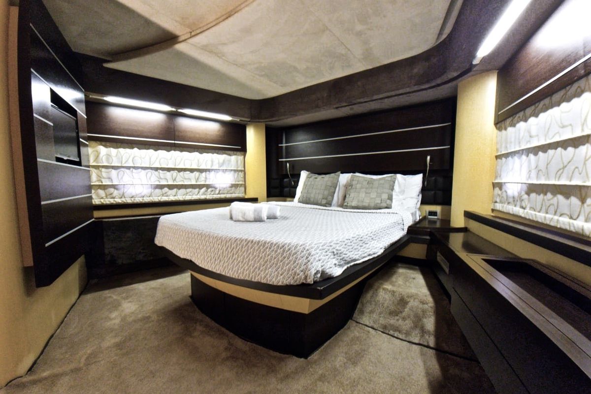 Cabin on Super Toy, a Azimut 86 yacht at Gouvia, Greece