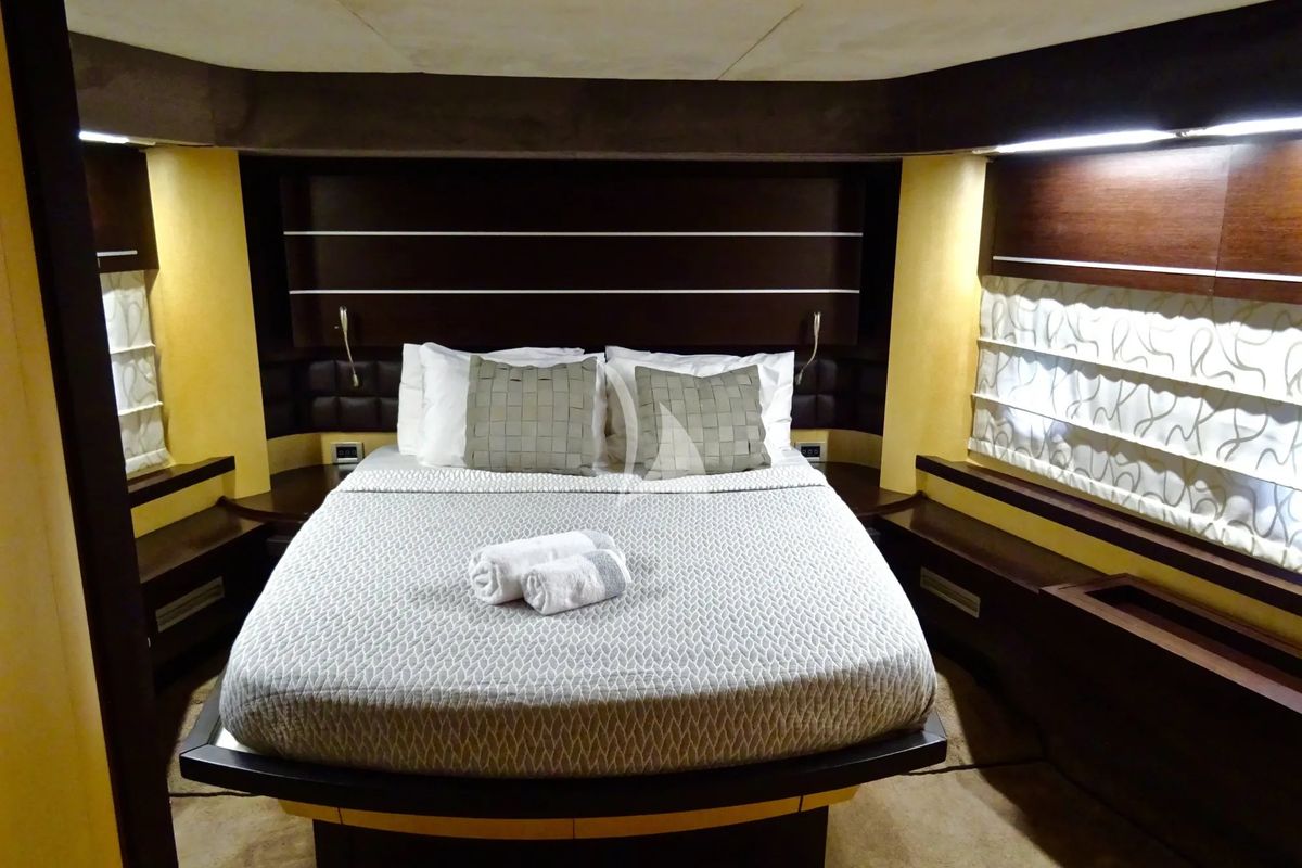 Cabin on Super Toy, a Azimut 86 yacht at Gouvia, Greece