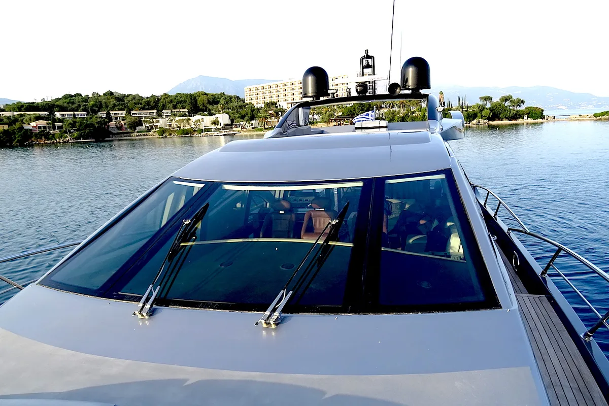 Exterior view of Super Toy, a Azimut 86 yacht at Gouvia, Greece