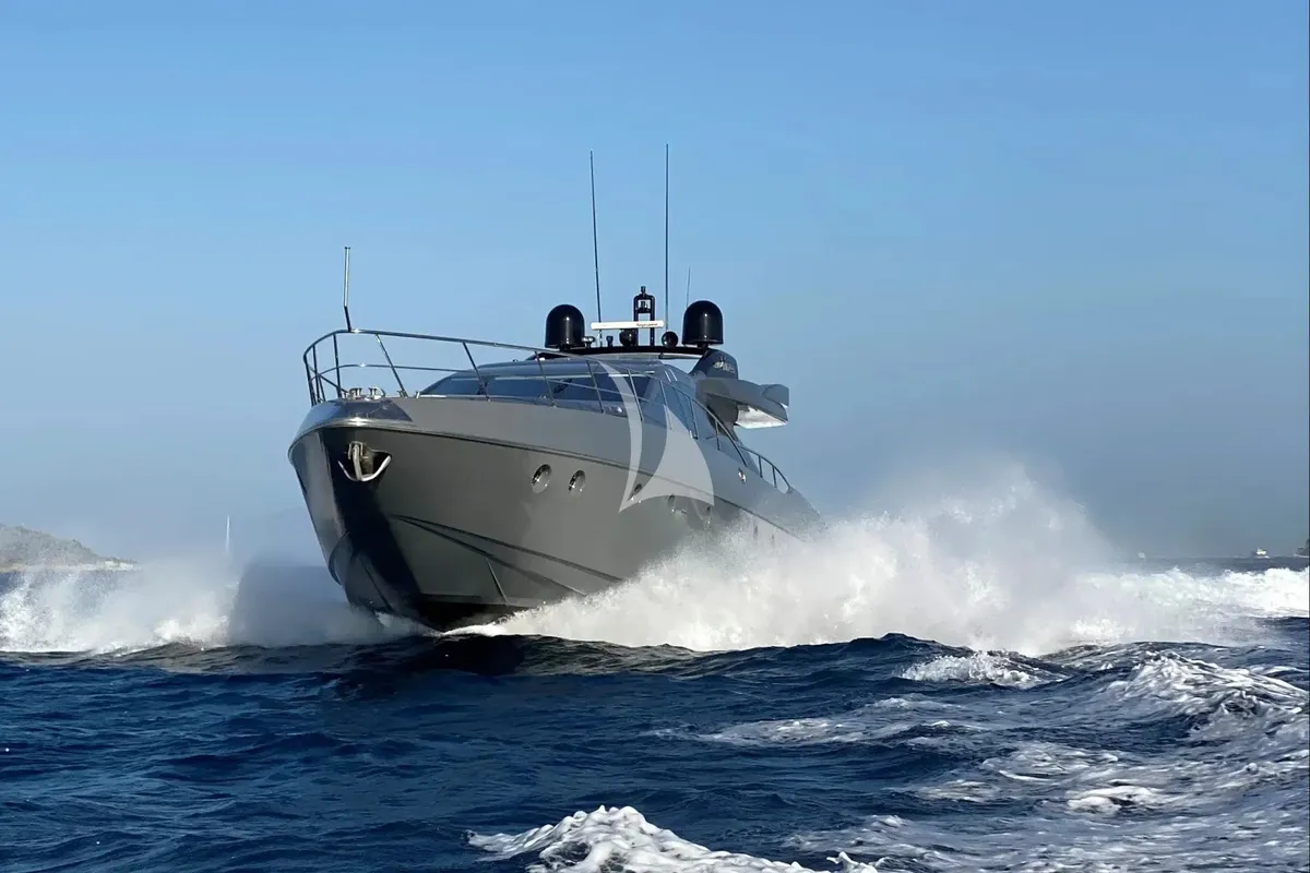 Exterior view of Super Toy, a Azimut 86 yacht at Gouvia, Greece
