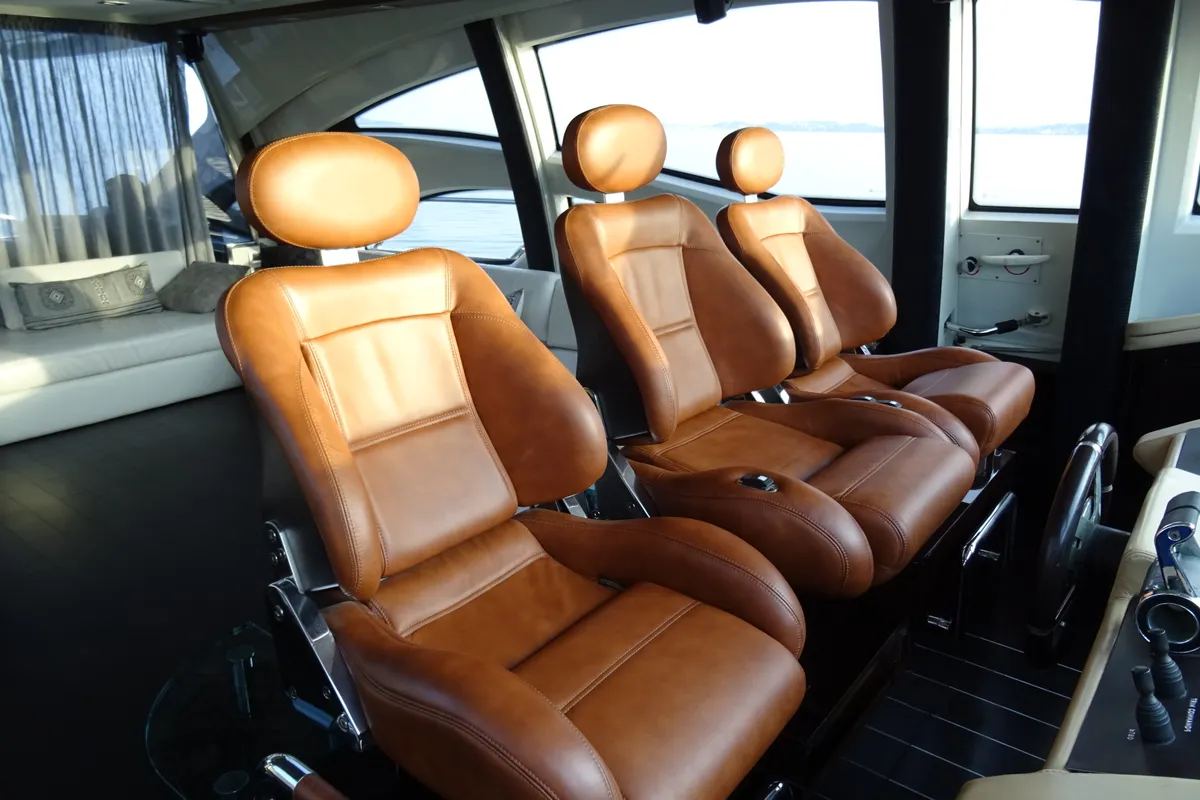 Cockpit of Super Toy, a Azimut 86 yacht at Gouvia, Greece