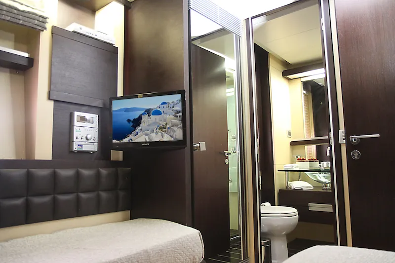 Cabin on Super Toy, a Azimut 86 yacht at Gouvia, Greece