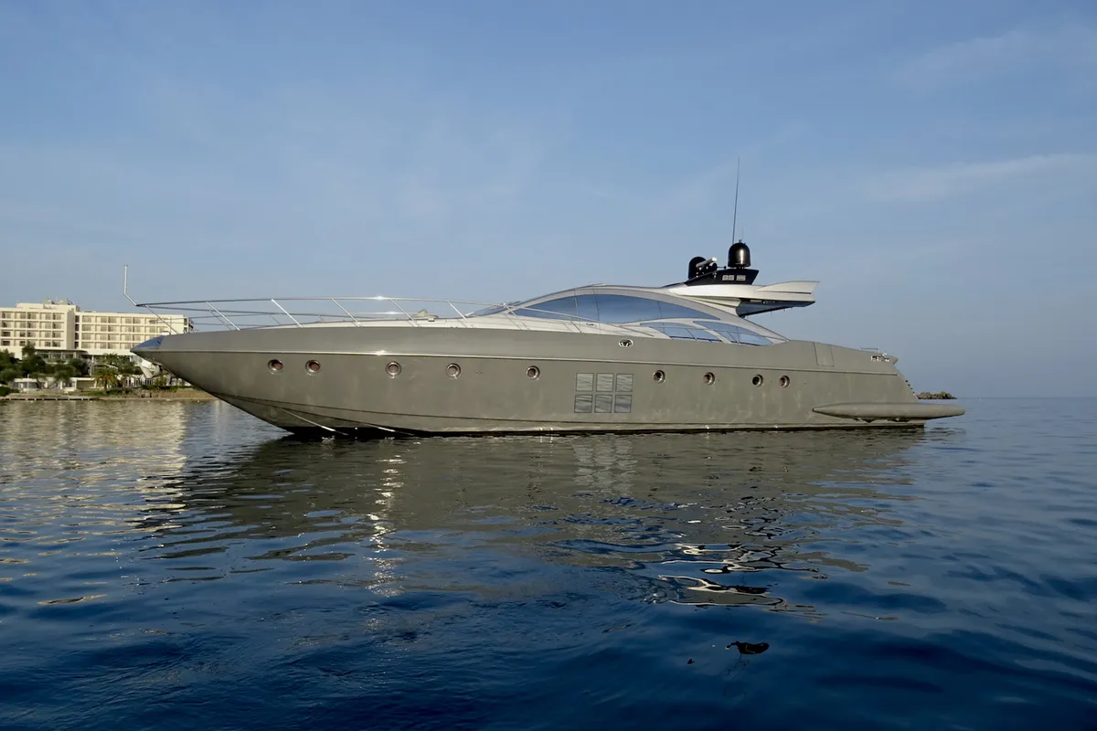 Exterior view of Super Toy, a Azimut 86 yacht at Gouvia, Greece