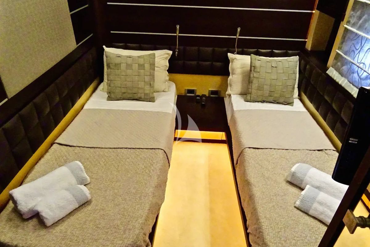 Cabin on Super Toy, a Azimut 86 yacht at Gouvia, Greece